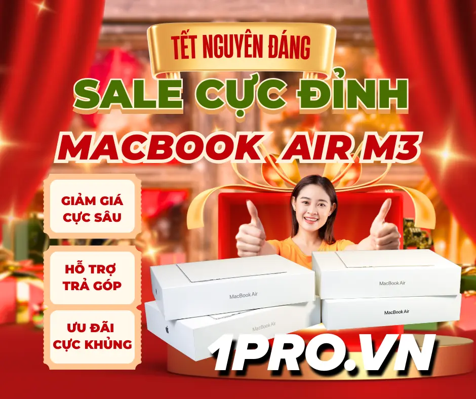 Macbook Air M3 màu xanh đen kết nối hai màn hình làm việc