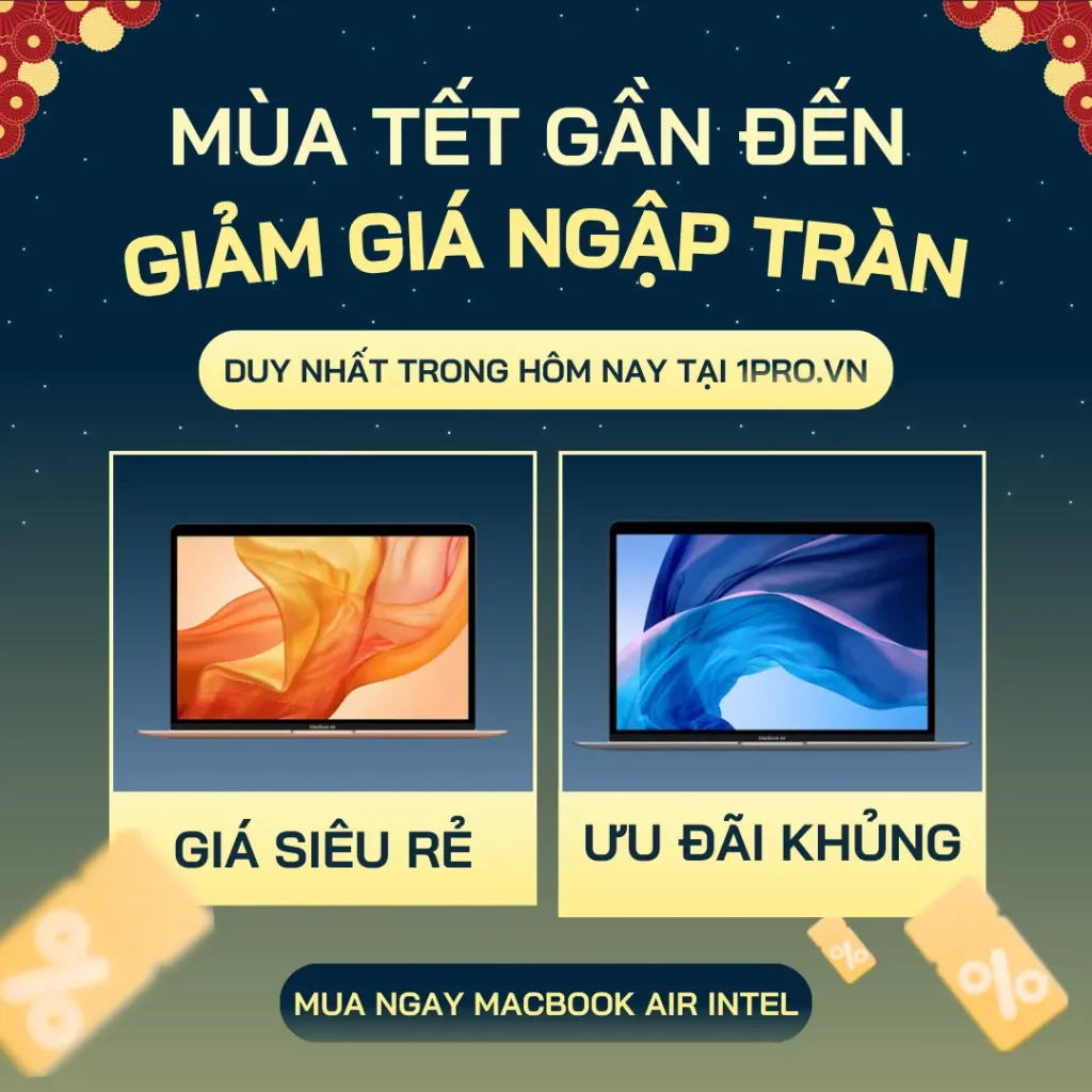 Macbook Air Intel với logo táo phát sáng trên bàn học