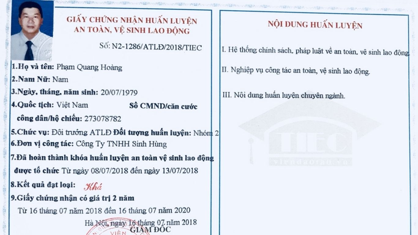Thẻ an toàn lao động nhóm 2