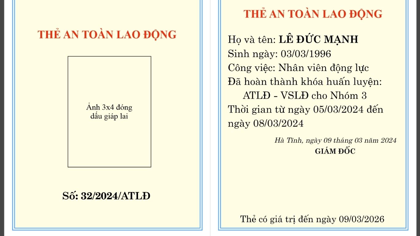 Thẻ an toàn lao động nhóm 2