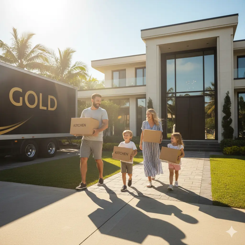 Gia đình đang thực hiện thủ tục về nhà mới vui vẻ.