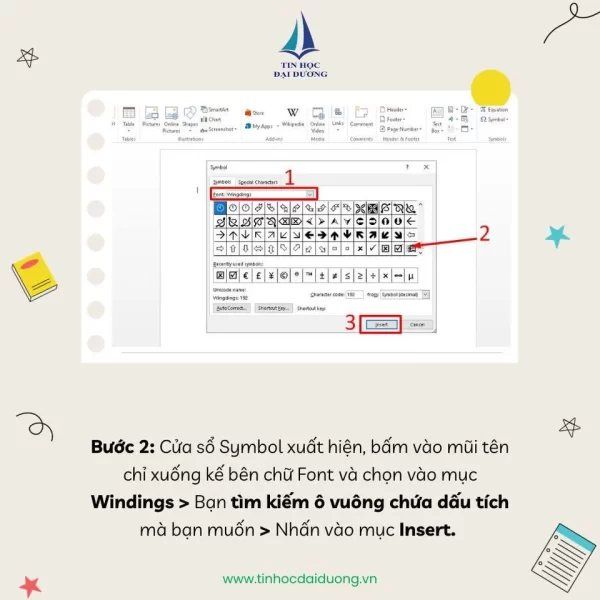 Cach chen ky tu o vuong dau tich tu bang Symbol phong Wingdings