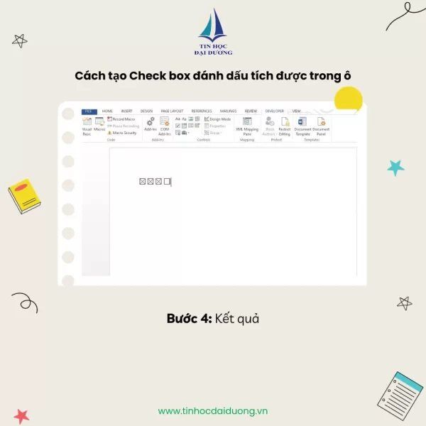 Chen Check Box Content Control de tao o vuong co the click chon