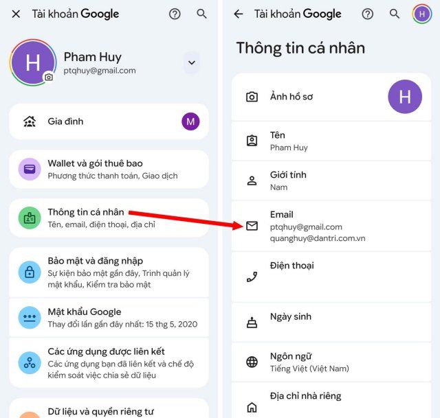 Truy cập trang quản lý tài khoản Google trên trình duyệt web di động