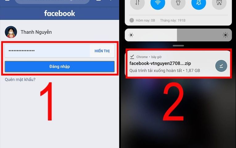 Giao diện tùy chọn tải dữ liệu tin nhắn trên Facebook