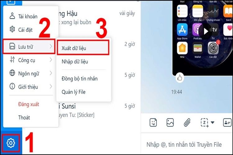 tùy chọn đồng bộ và lưu trữ dữ liệu zalo trên máy tính