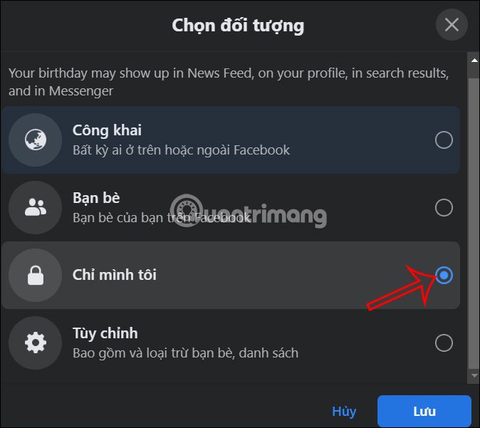 Mục cài đặt thông báo sinh nhật bạn bè trên điện thoại