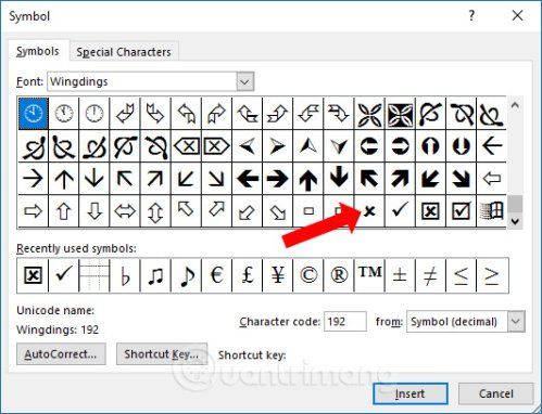 Mo hop thoai Symbol va chon phong chu Wingdings 2